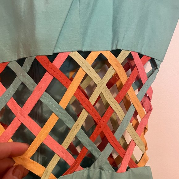 Vintage 60s Mod Cut-out Raw Silk Dress - Picture 5 of 6